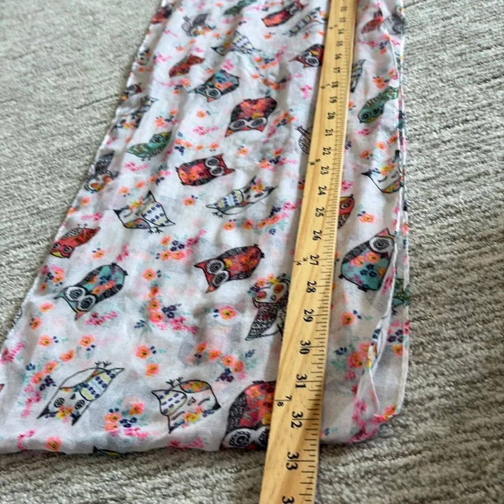 Owl Animal Print Sheer Gauze Infinity Scarf White & Neon colorful Whimsical